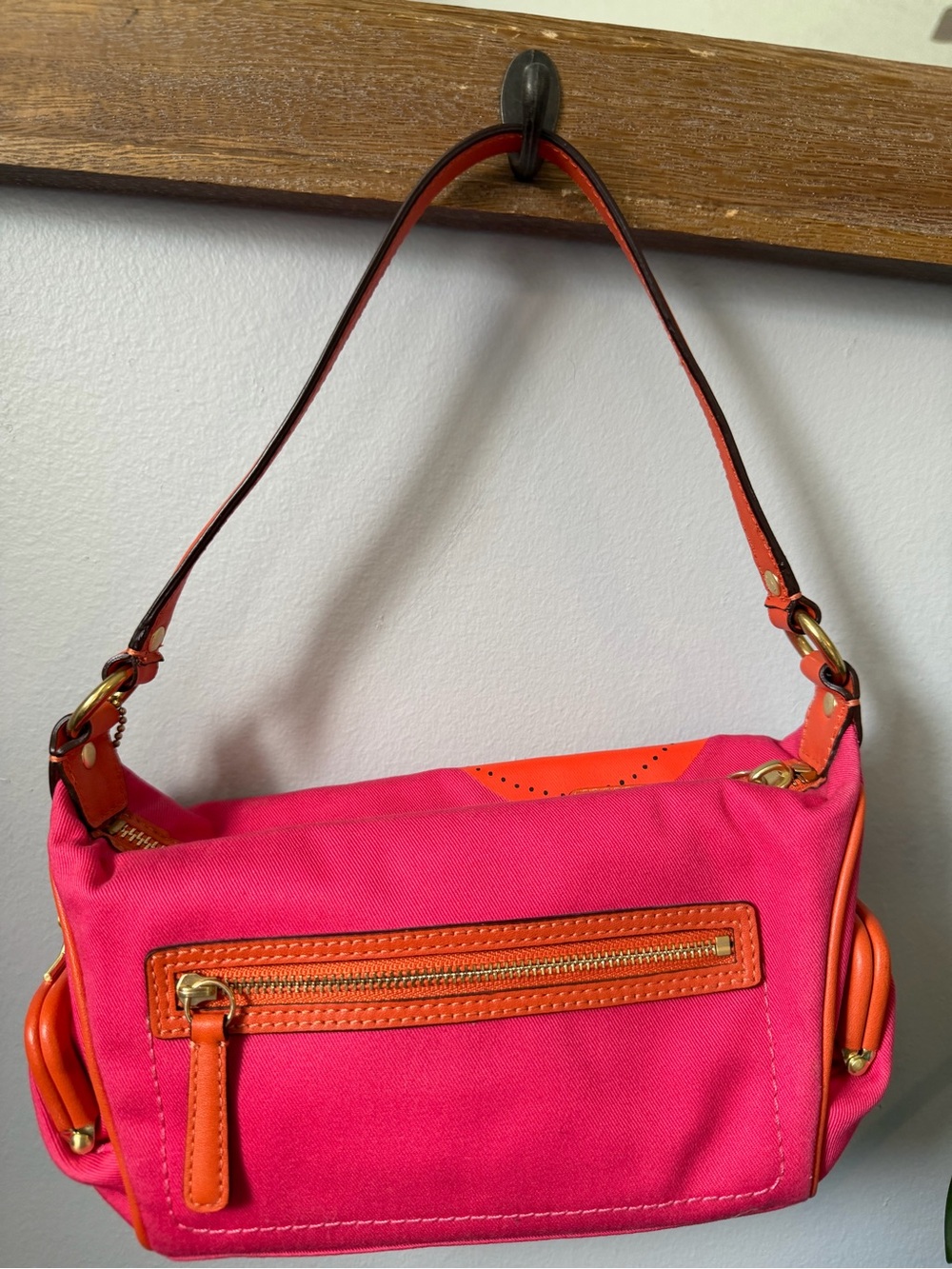 RARE Y2K Coach Bonnie Cashin Carry Kisslock Mini Shoulder Bag Pink Orange 42583 - Picture 7 of 16